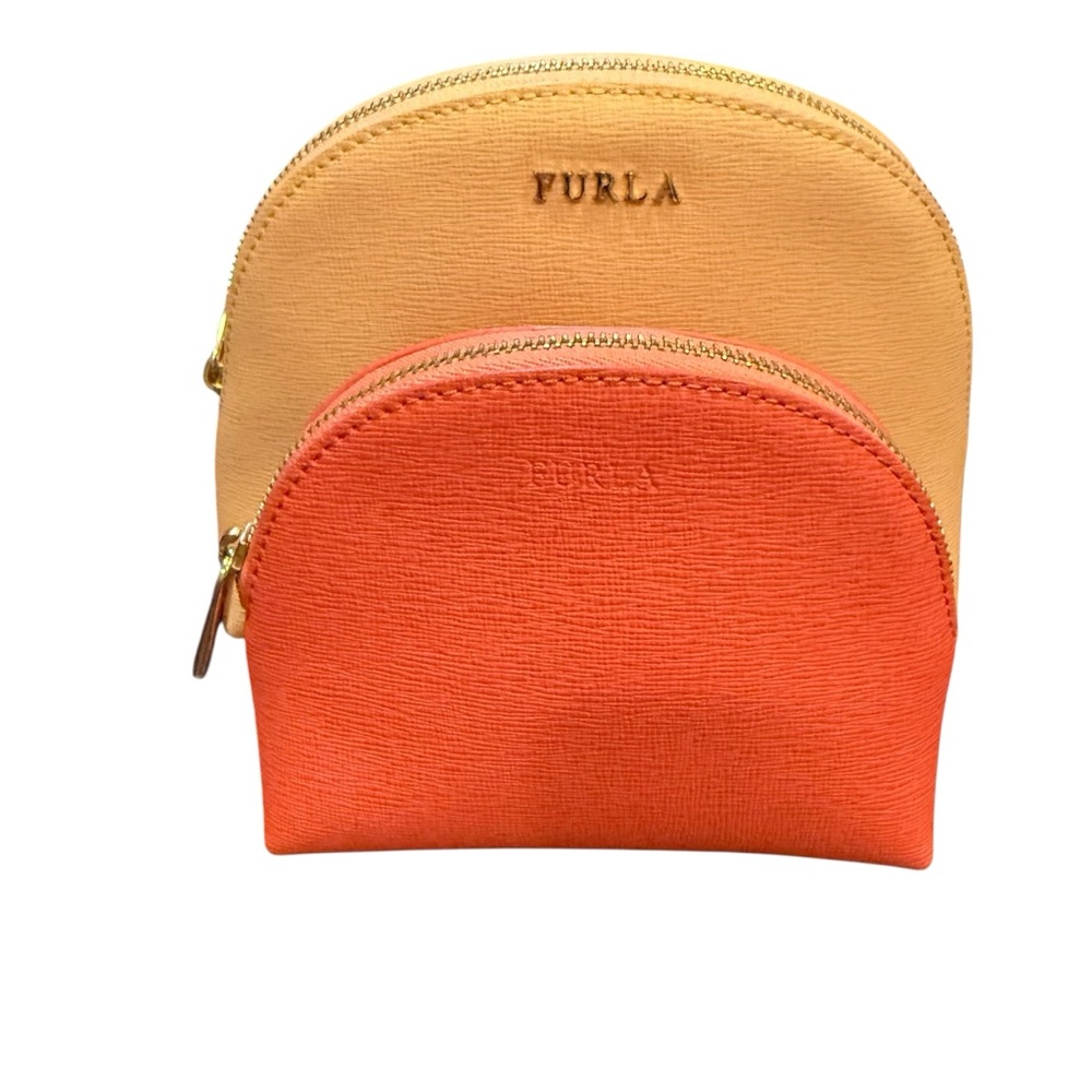 Furla Dual-Tone Blush Pink and Coral Crescent Cosmetic Accessory Bag Set (2)